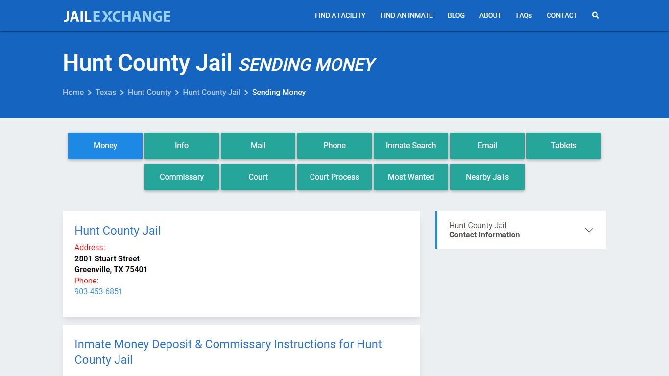 Send Money to Inmate - Hunt County Jail, TX - Jail Exchange